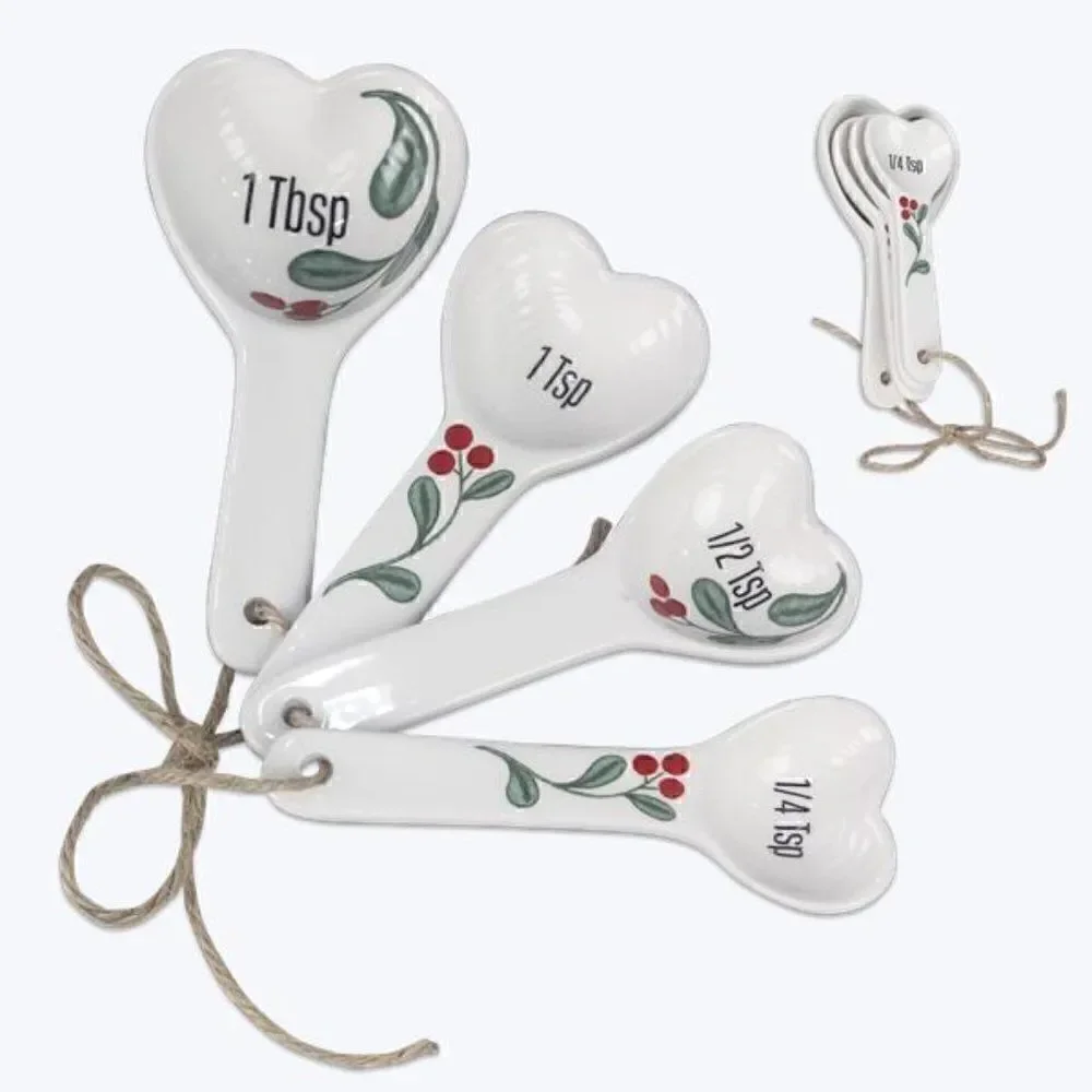 NEW! Ceramic Christmas Holly Measuring Spoon Set